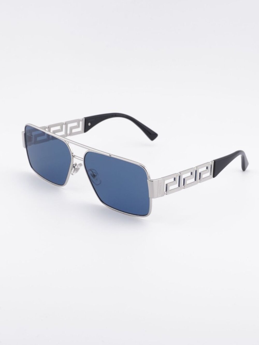 Versace VE2290 100180 Sunglasses Silver Rectangle Frame, Blue Lenses